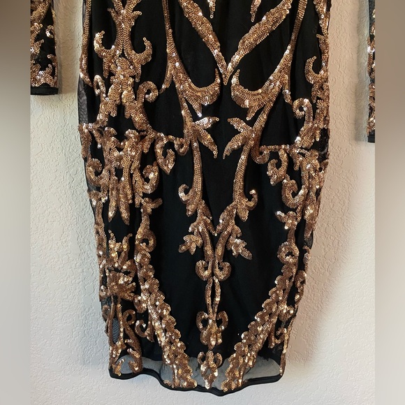 Windsor Long Black Dress w/ Gold Sequin Pattern - Picture 4 of 9